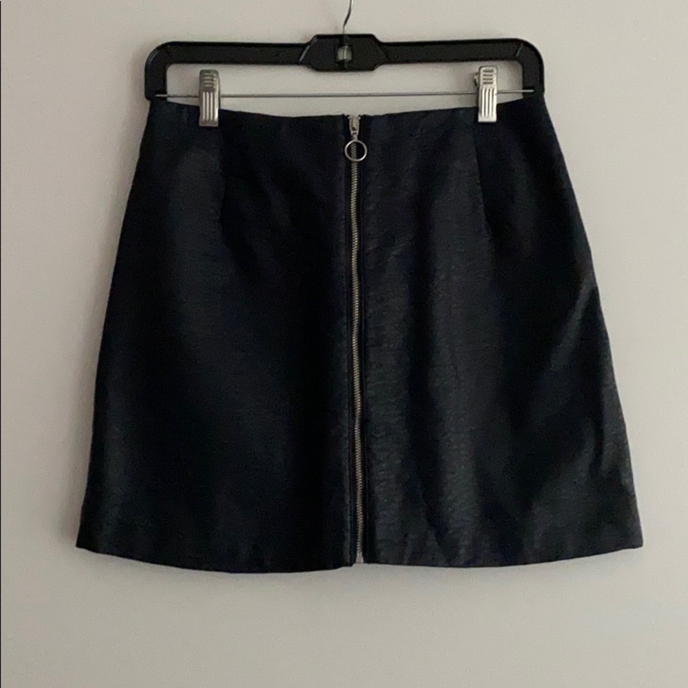 black leather zip up skirt